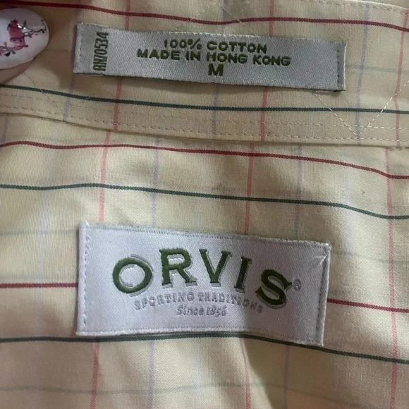 Men’s Orvis Medium M Yellow Plaid Cotton Long Sleeve Button Down Shirt - Picture 2 of 6